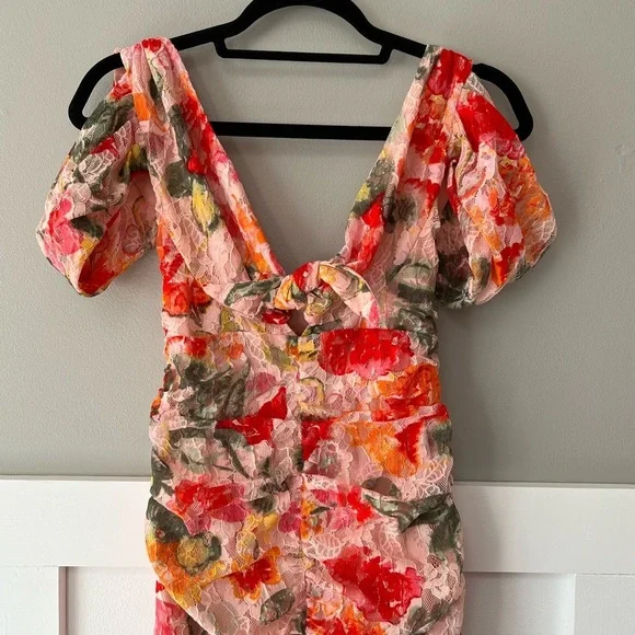 NWT For Love and Lemons Beth Midi Floral Lace Dress in Pink - Picture 9 of 12